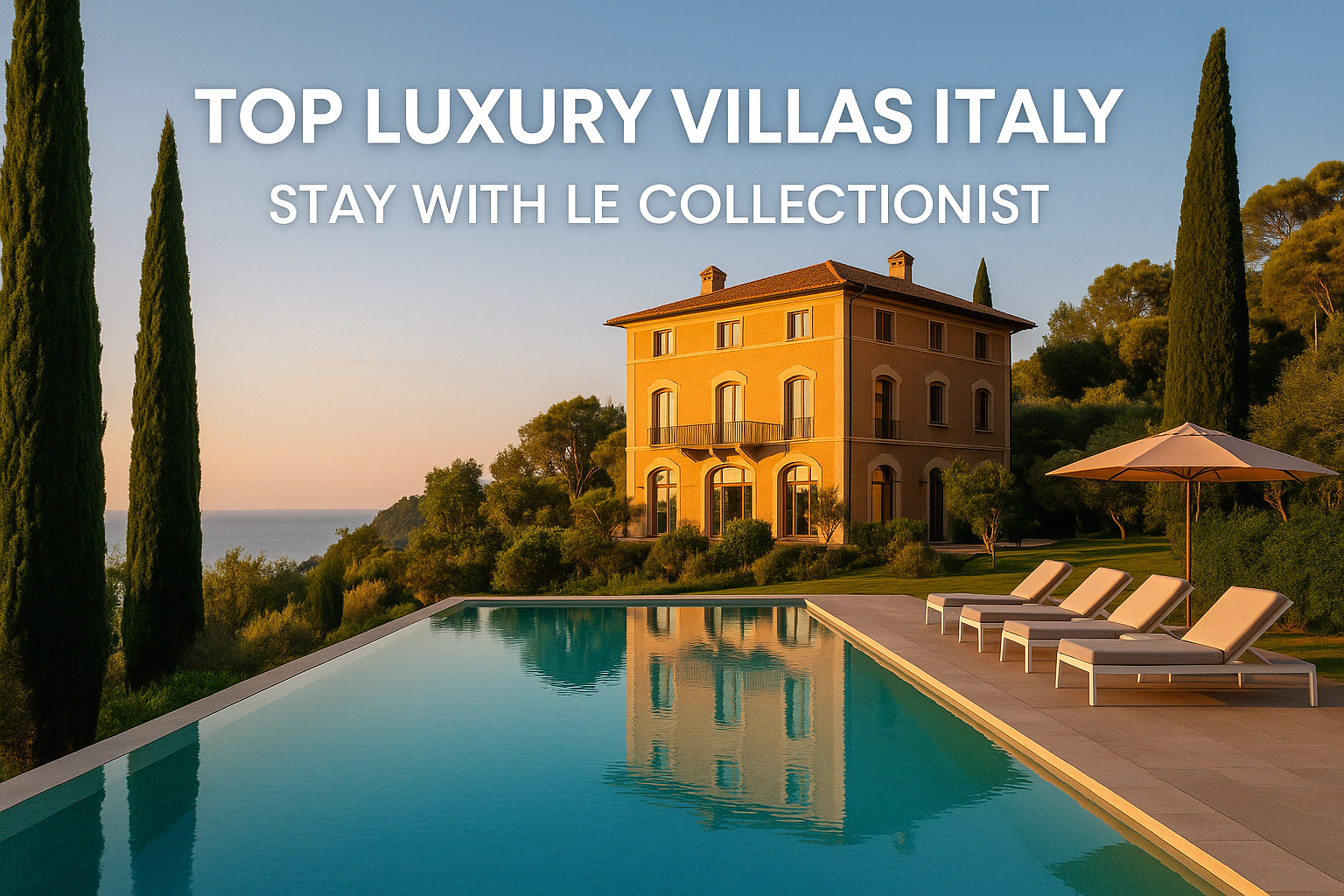 Luxury Italian villa with infinity pool at sunset