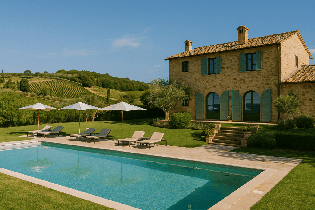 Rustic stone villa in Italian countryside with pool