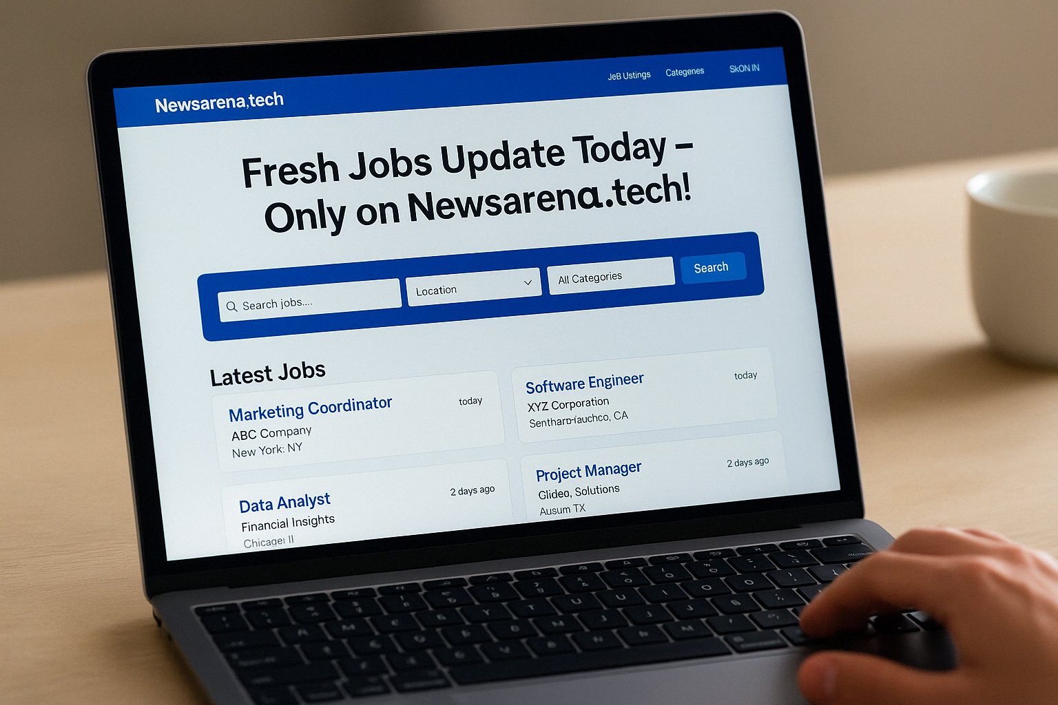 User browsing job listings on Newsarena.tech website