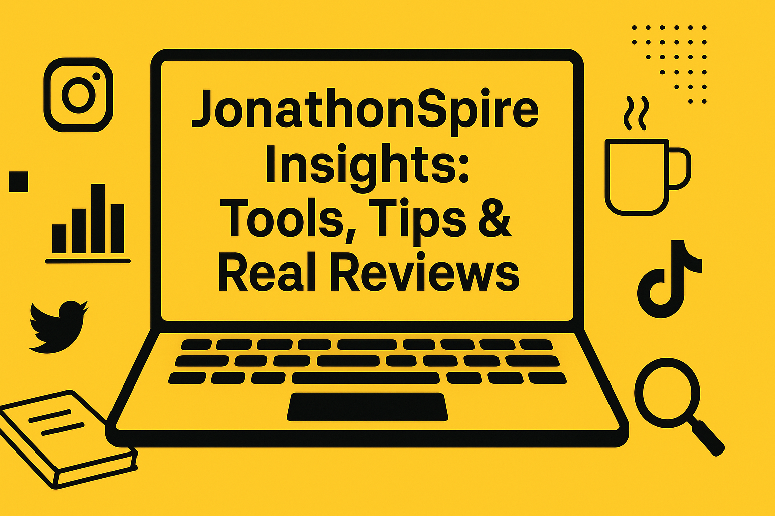 JonathonSpire review insights with laptop, analytics, and social icons