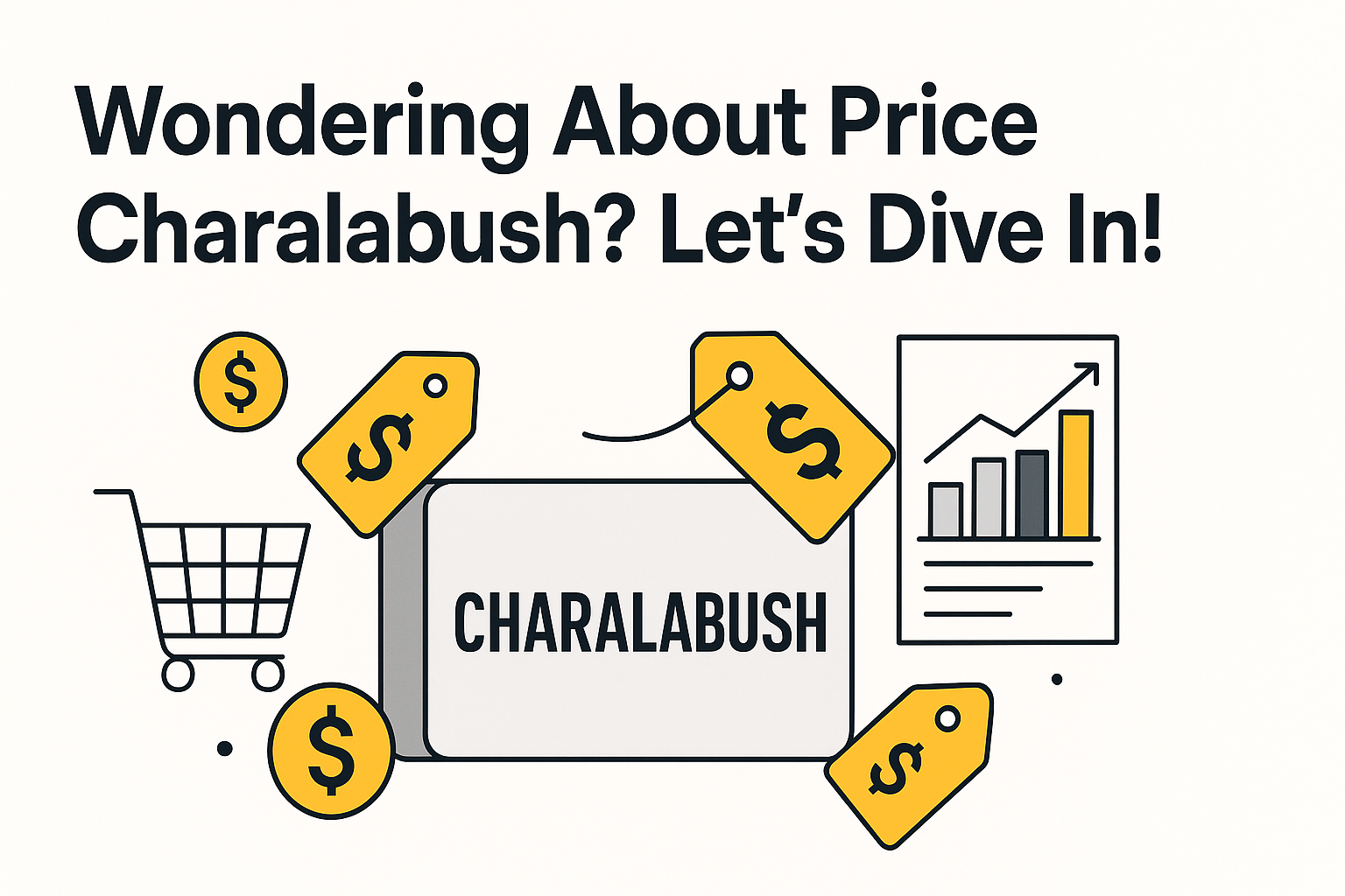 Illustration depicting various price tags and shopping elements related to Charalabush