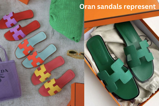 A vibrant collection of Hermès Oran sandals in red, purple, blue, yellow, and green, showcasing their signature "H" design.